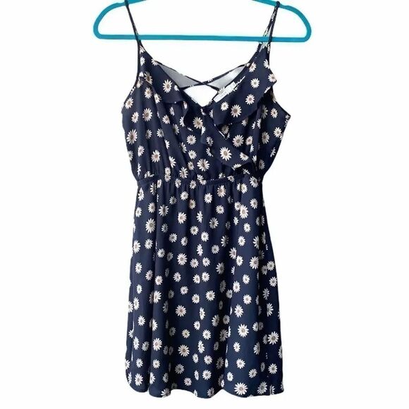 Lush Sunflower Ruffle Mini Dress Navy blue Size Small - Picture 1 of 8
